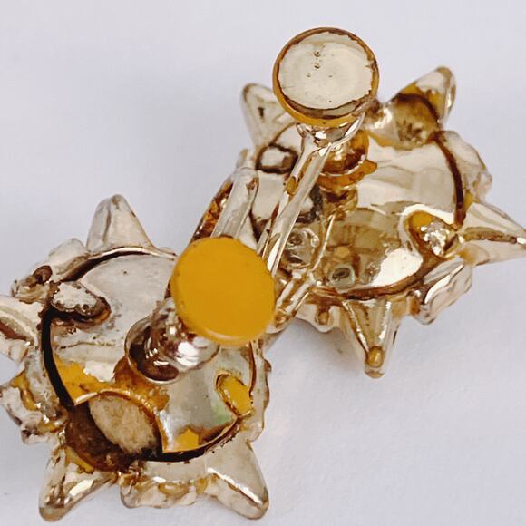 Vintage Aqua Blue Rhinestone Mid Century Atomic Starburst Screw Back Earrings - Picture 9 of 12